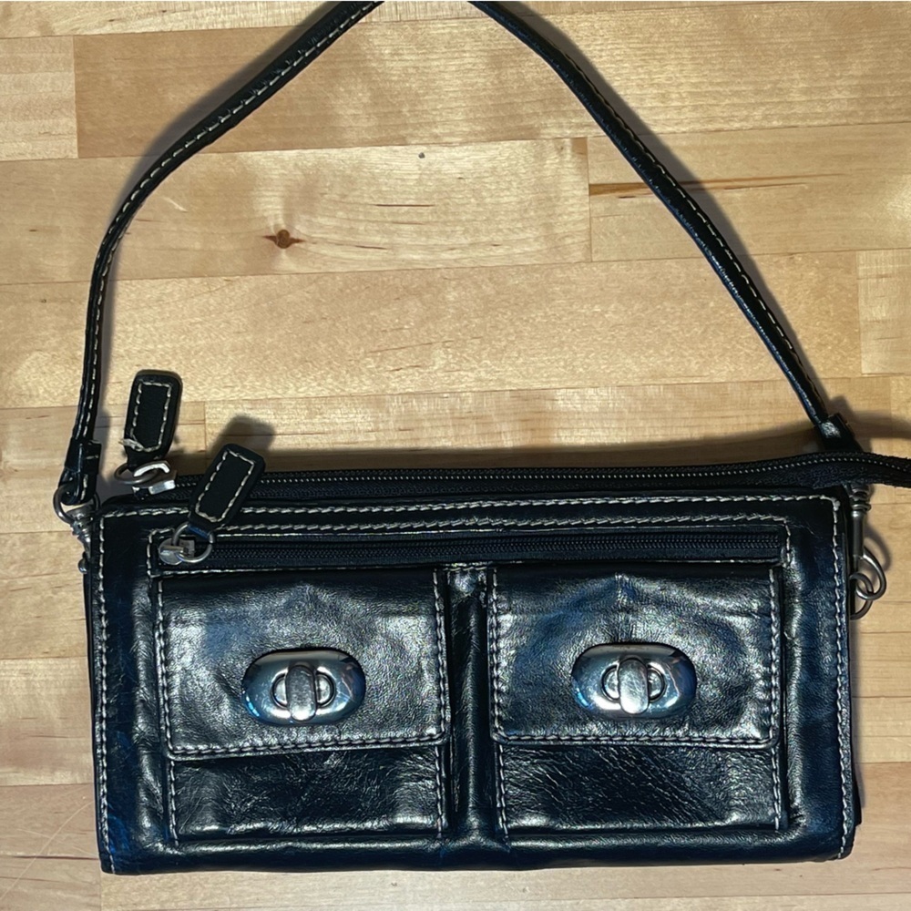 Vintage Nordstrom Leather Wallet Organizer Mini Purse Black Wristlet Crossbody